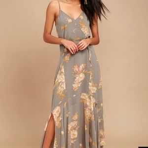 Grey Floral Print Maxi Dress